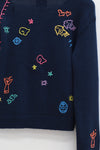 YANYAN KNITS V-neck embroidered colorblock knitted cardigan YYK-YYW23-124-LAN blue YYW23-1241